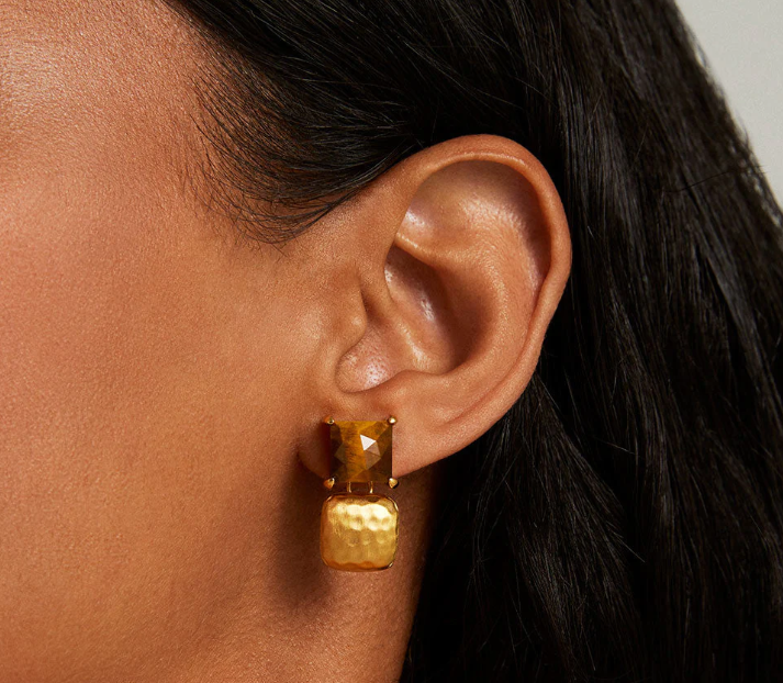 Nomad Square Droplet Earrings, Tiger's Eye