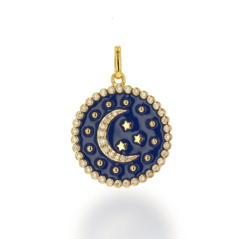 14KY Diamond and Moon and Star Enamel Charm