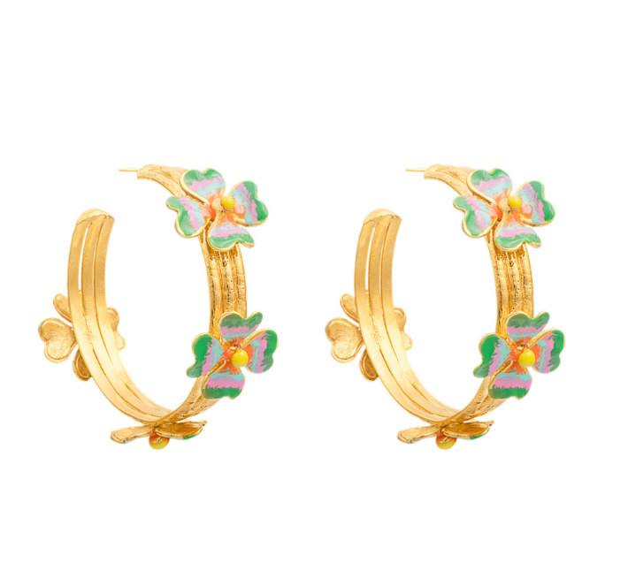 Lucky Love Enamel Flower Hoops