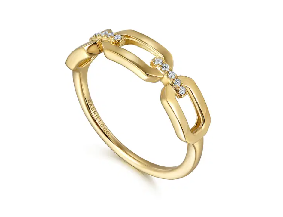 14K Yellow Gold Diamond Link Chain Ladies Ring