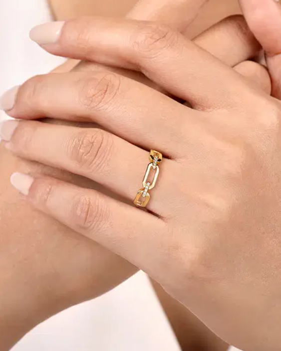 14K Yellow Gold Diamond Link Chain Ladies Ring