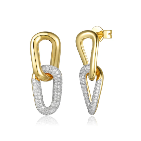 14KYW Pave Double Link Earring