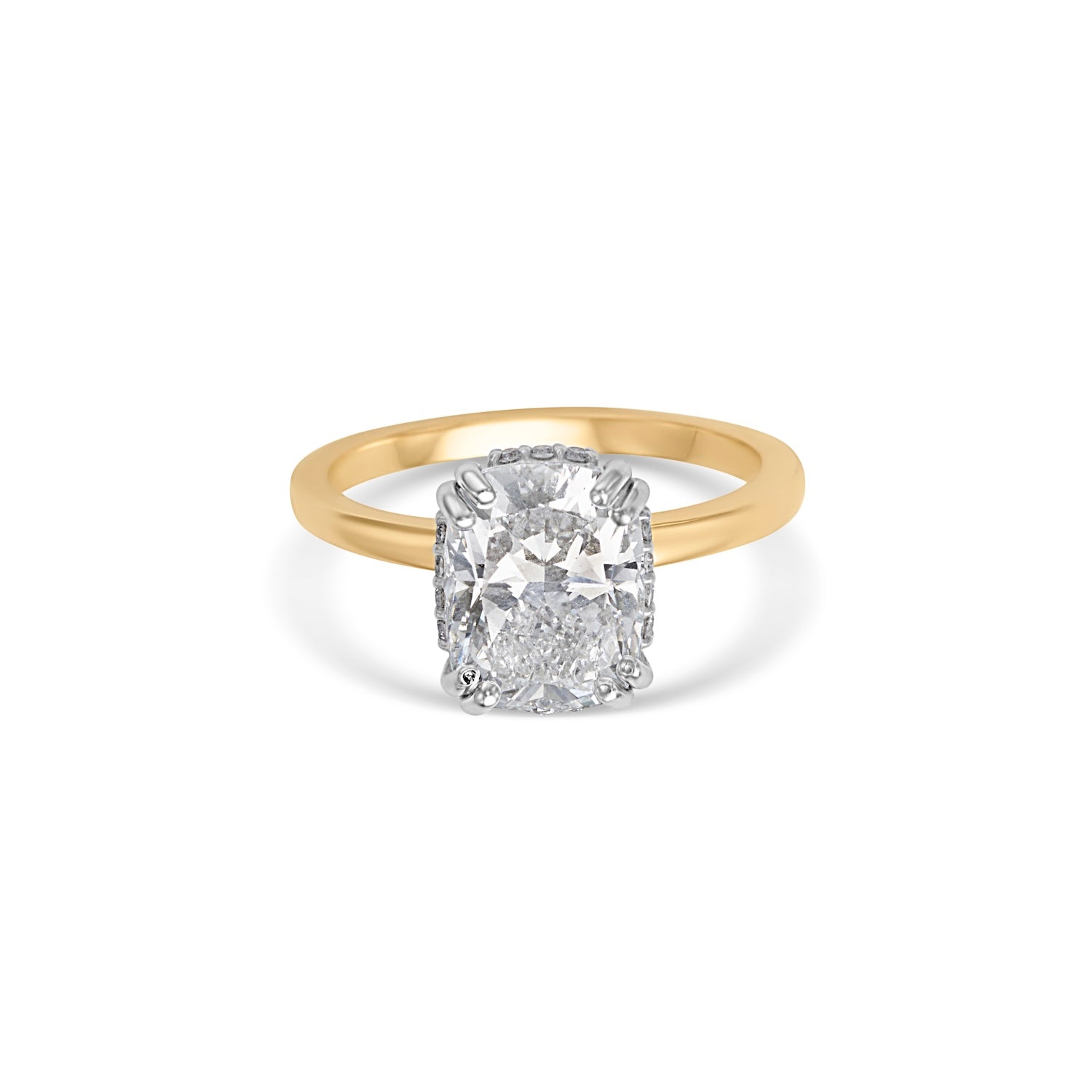3.01CT Elongated Cushion Cut Solitaire Hidden Halo Engagement Ring
