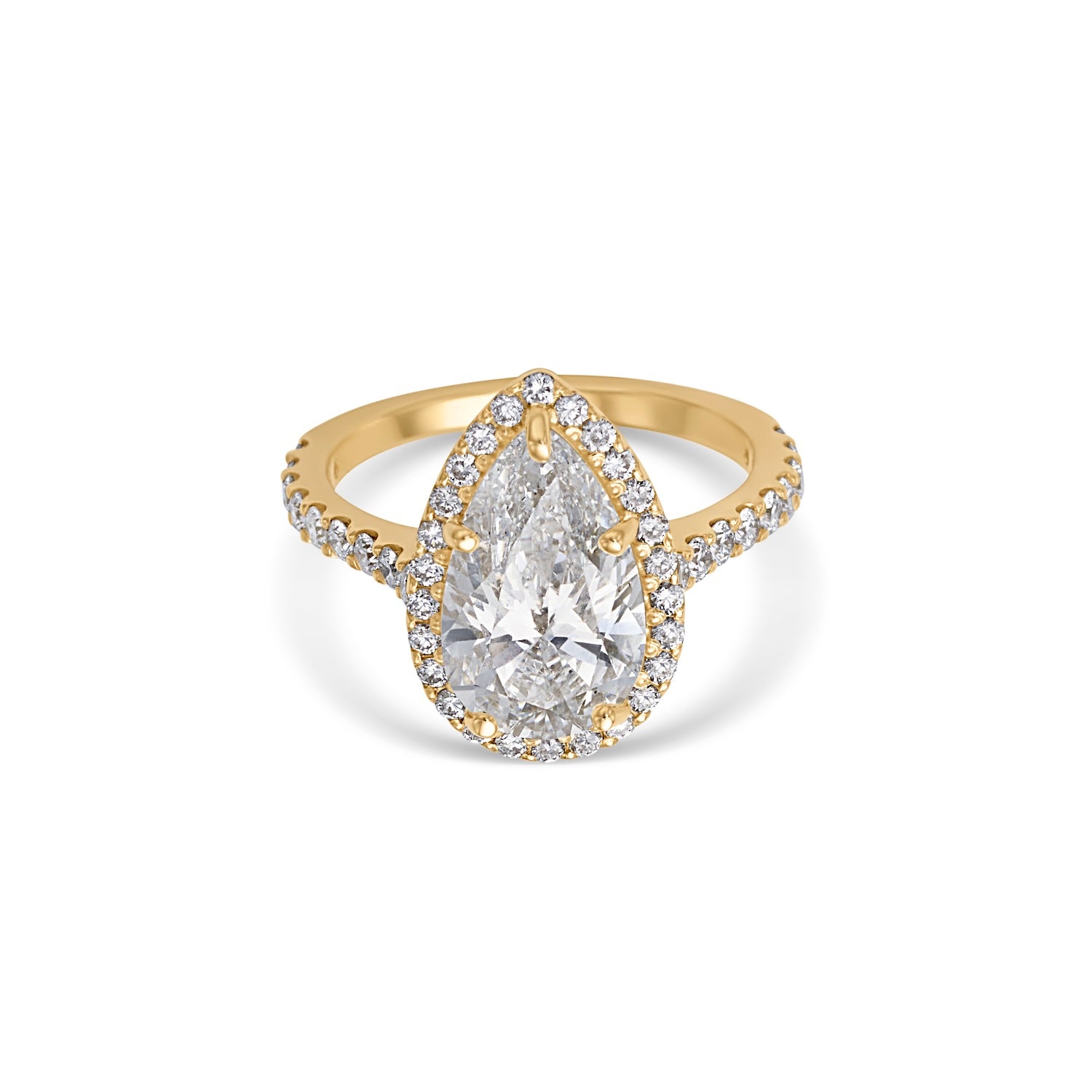 3.02CT Pear Cut Pave Halo Solitaire Engagement Ring