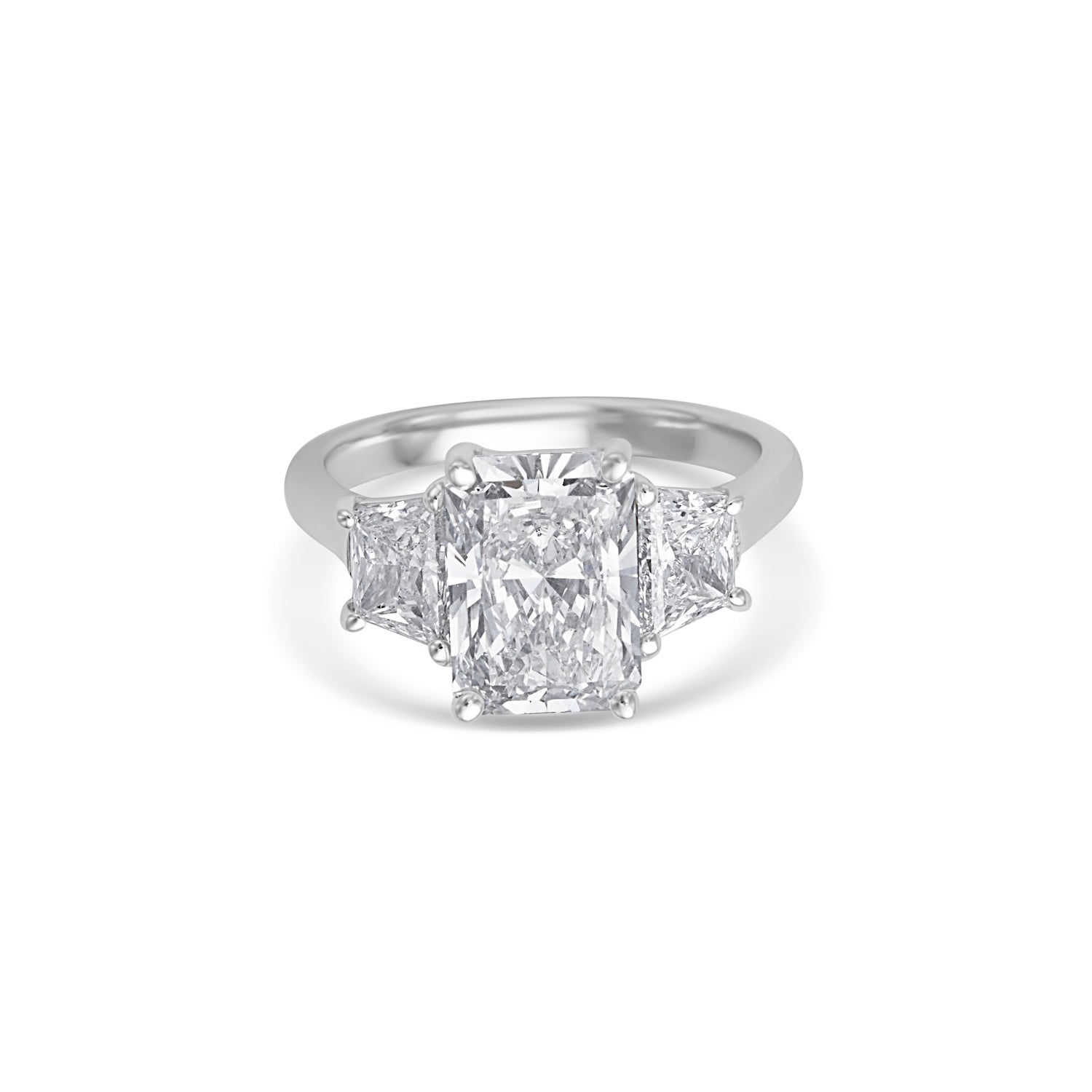3.06CT Radiant Cut Three Stone Engagement Ring With Trapezoid Side Stones