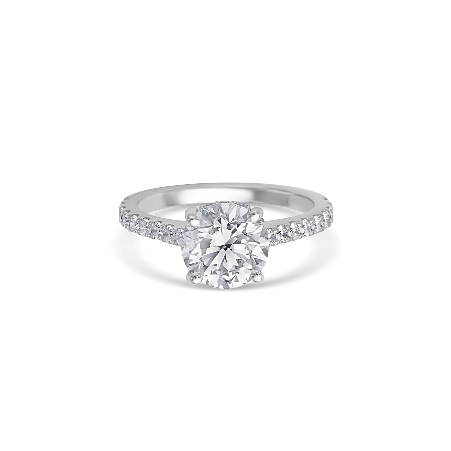 3.07CT Round Brilliant Cut Pave Solitaire Engagement Ring