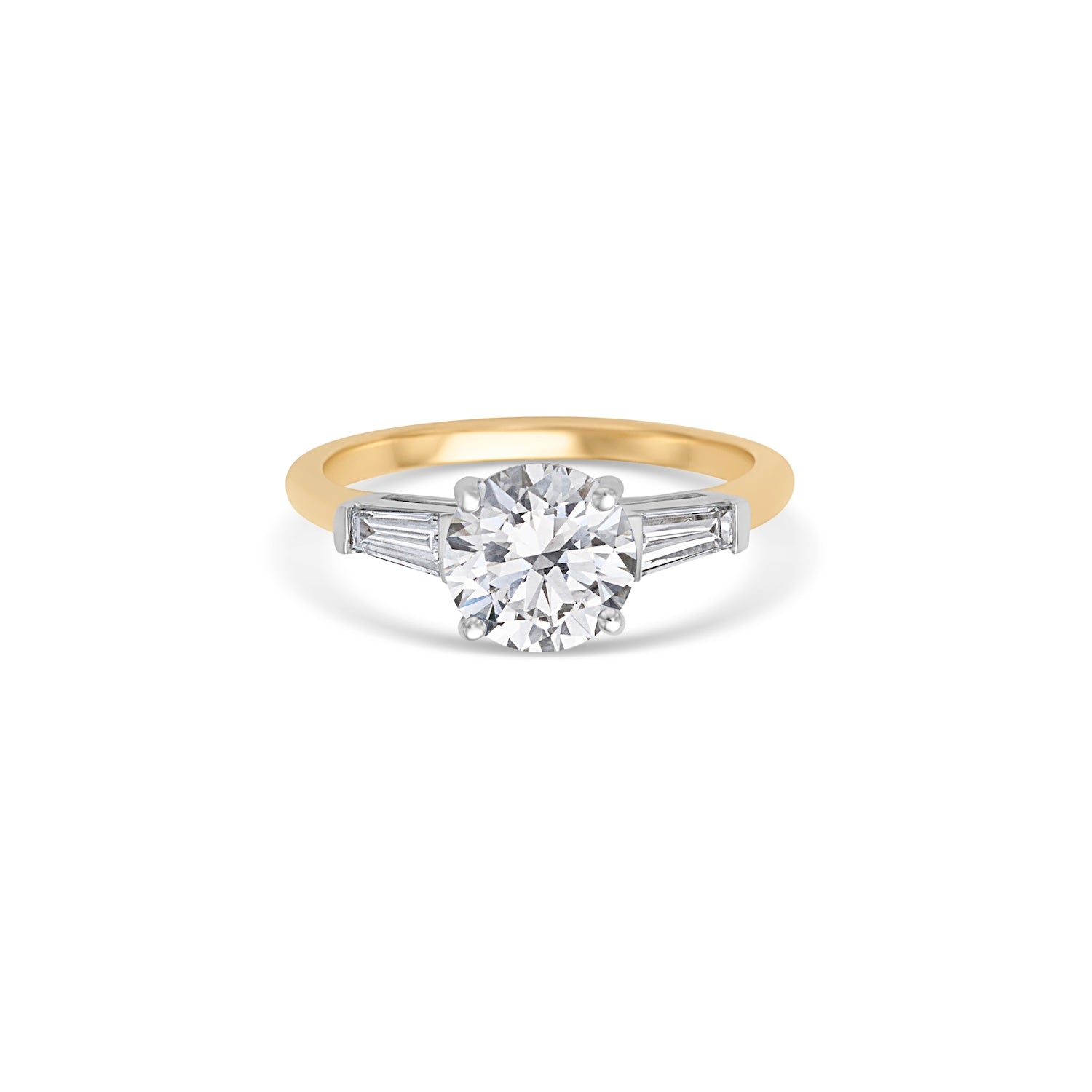 1.50CT Round Brilliant Cut Three Stone Engagement Ring With Tapered Baguette Side Stones