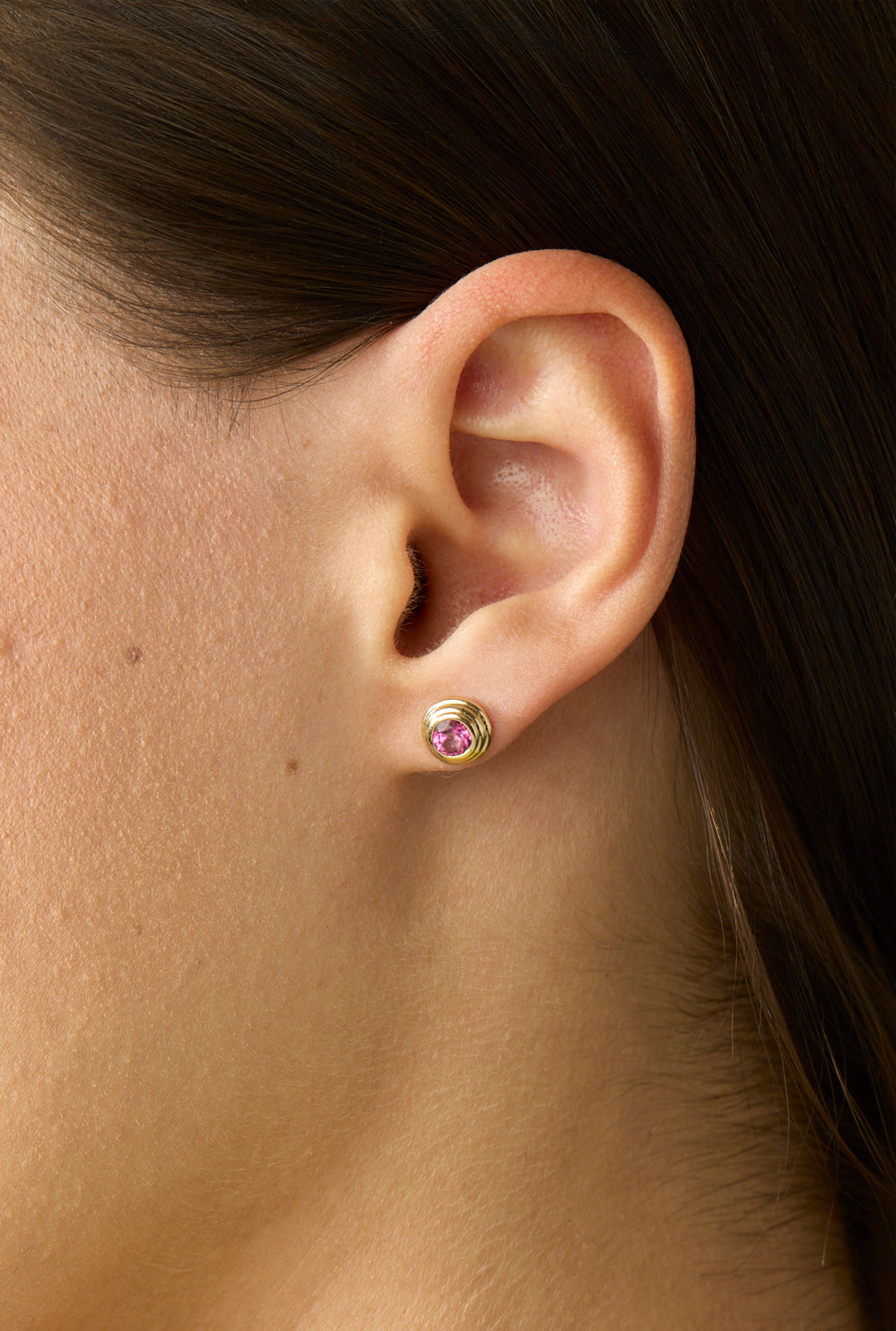 14KY Triple Bezel Stud with Pink Topaz