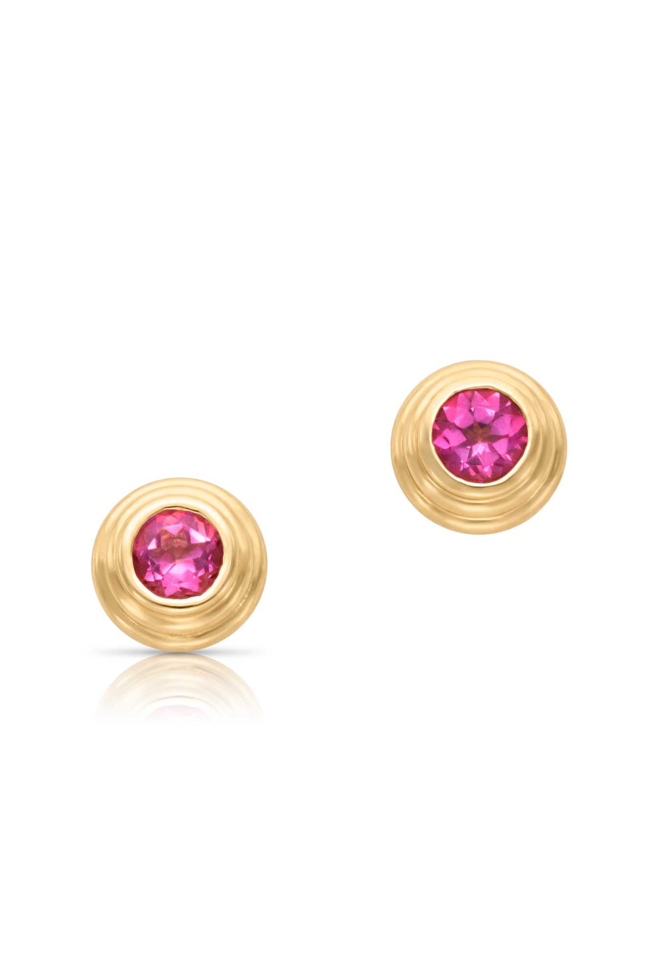 14KY Triple Bezel Stud with Pink Topaz
