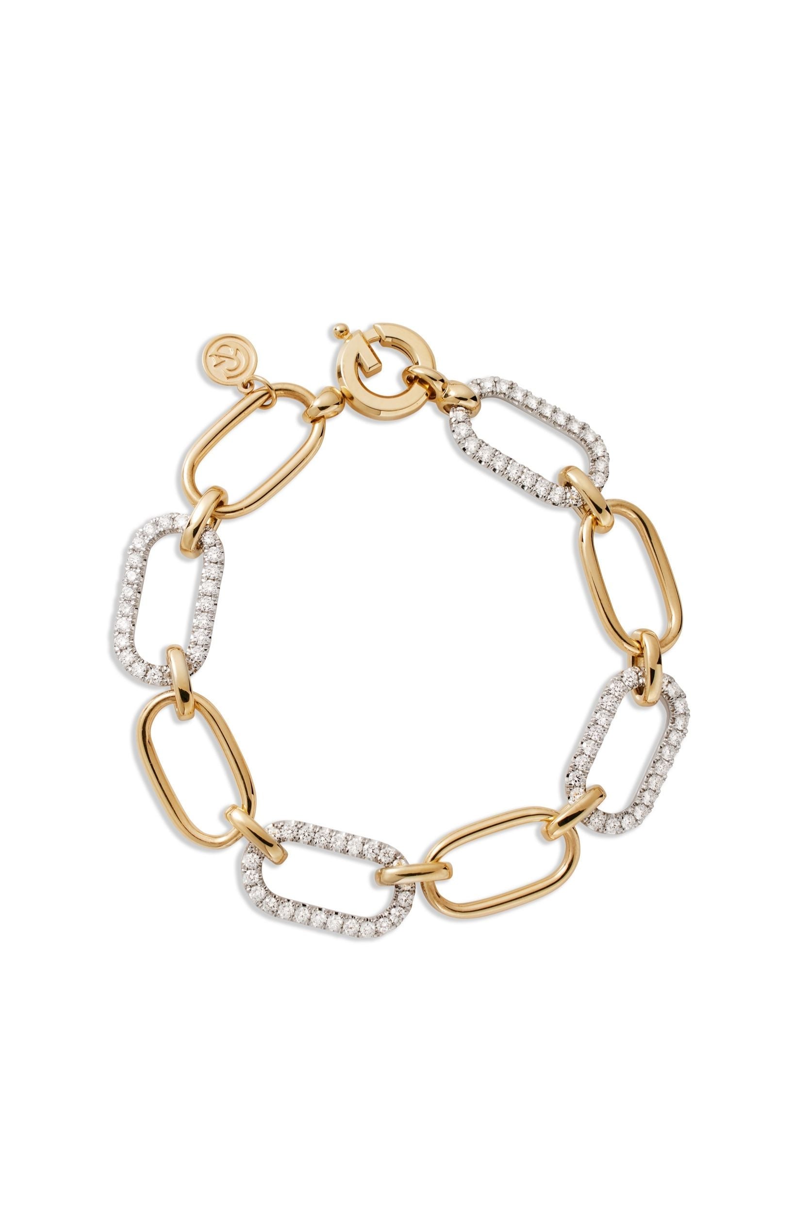 14KY Hollow Tube Link Diamond Bracelet