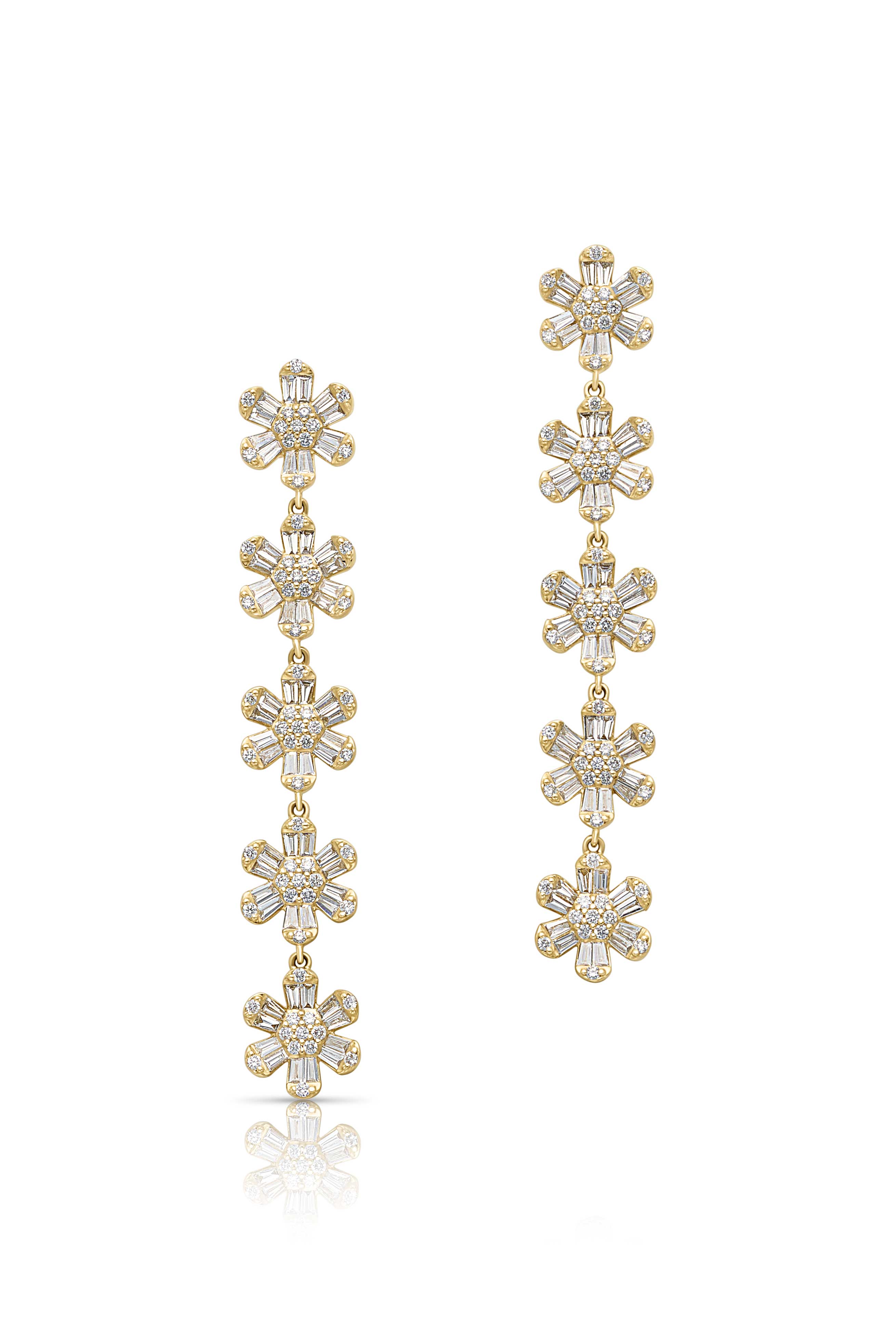 14KY Diamond Flower Drop Earrings