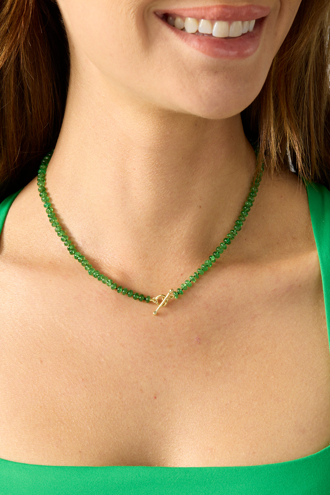 Tsavorite Bead Necklace with 18K Yellow Gold Clasp