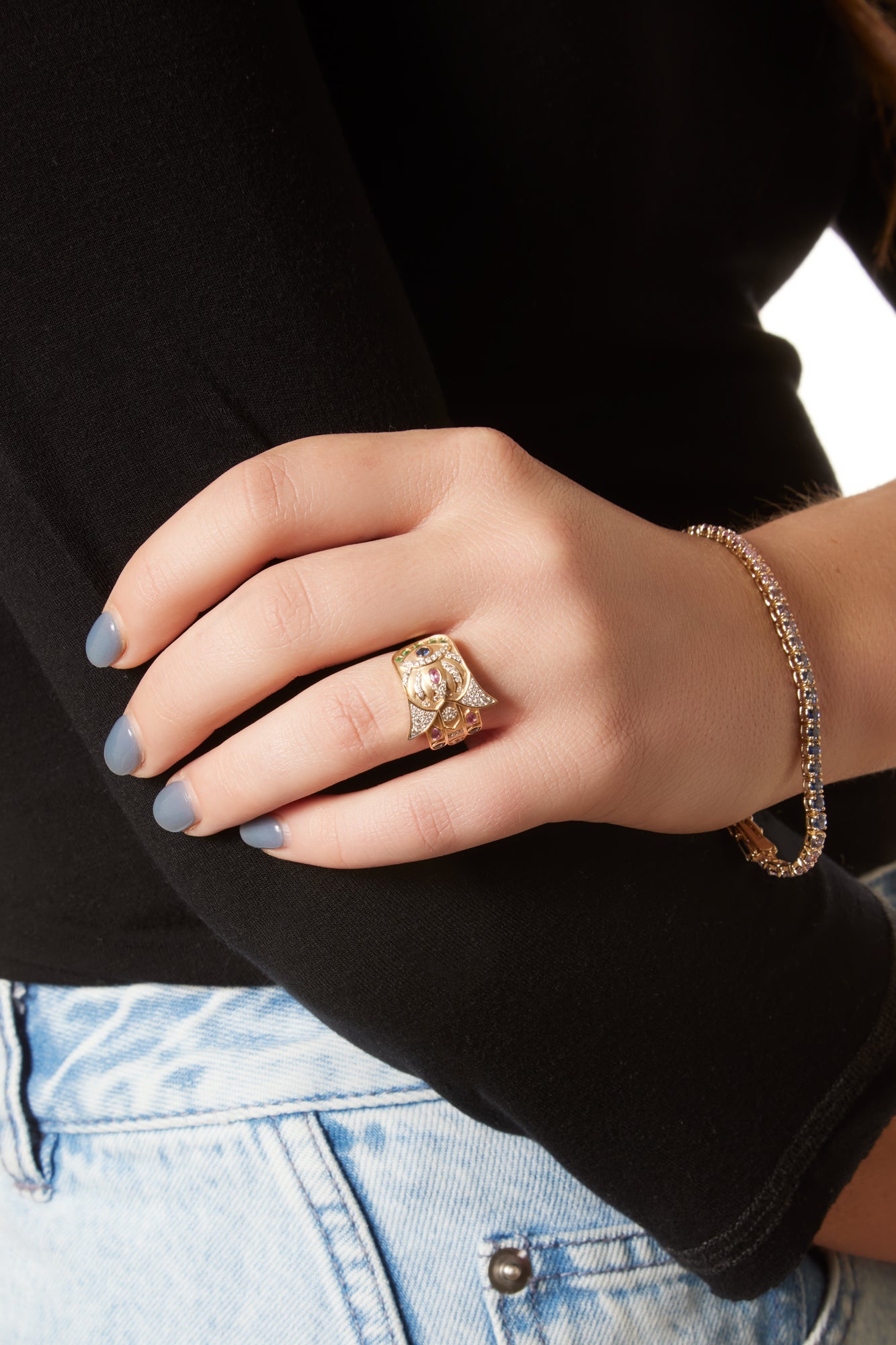 Bejeweled Sideways Hamsa Ring
