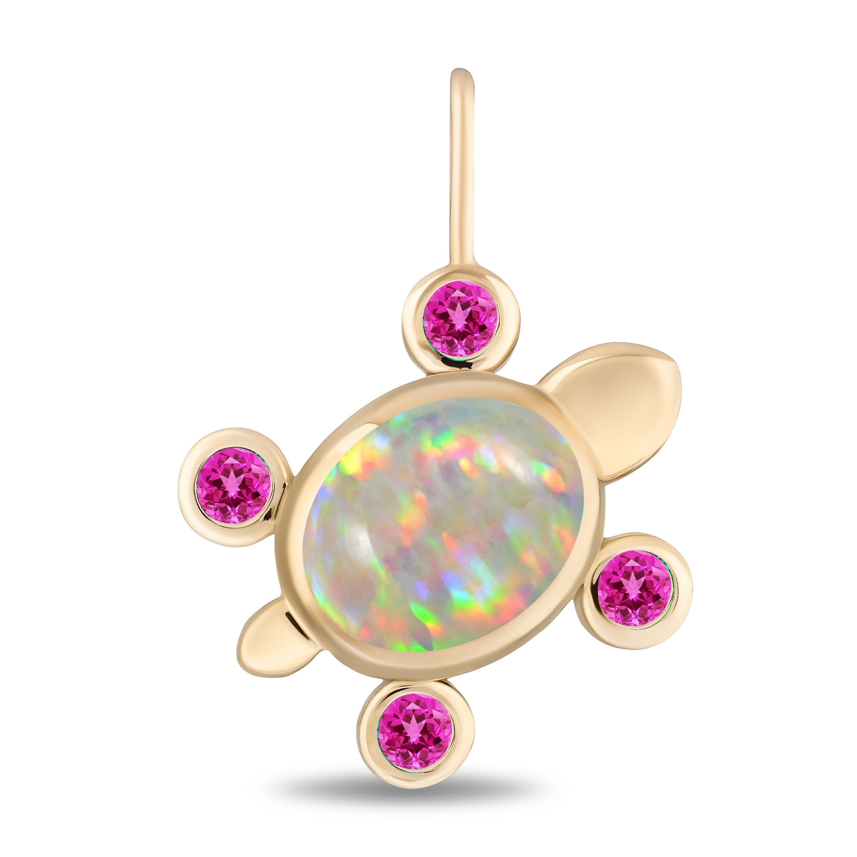 14K Pink Sapphire and Opal Turtle Charm
