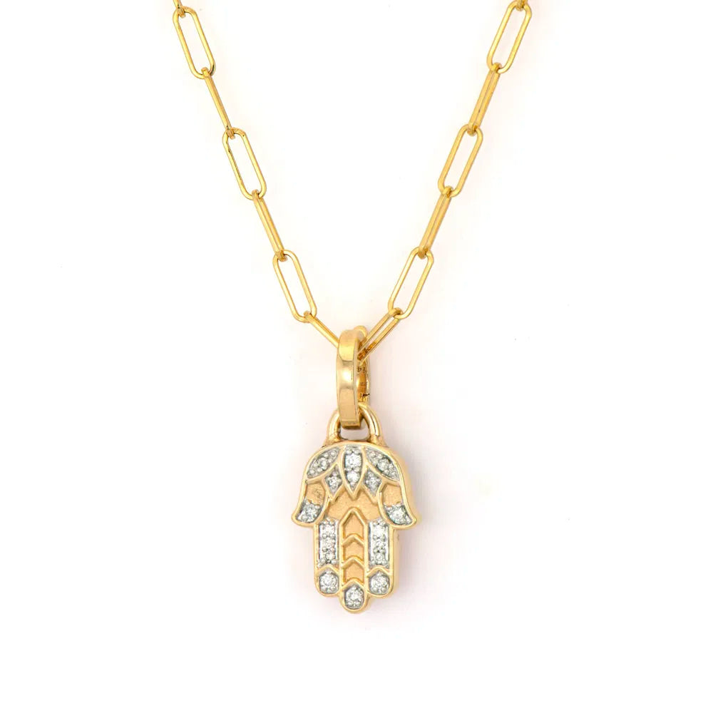 14KY Bejeweled Hamsa Pendant