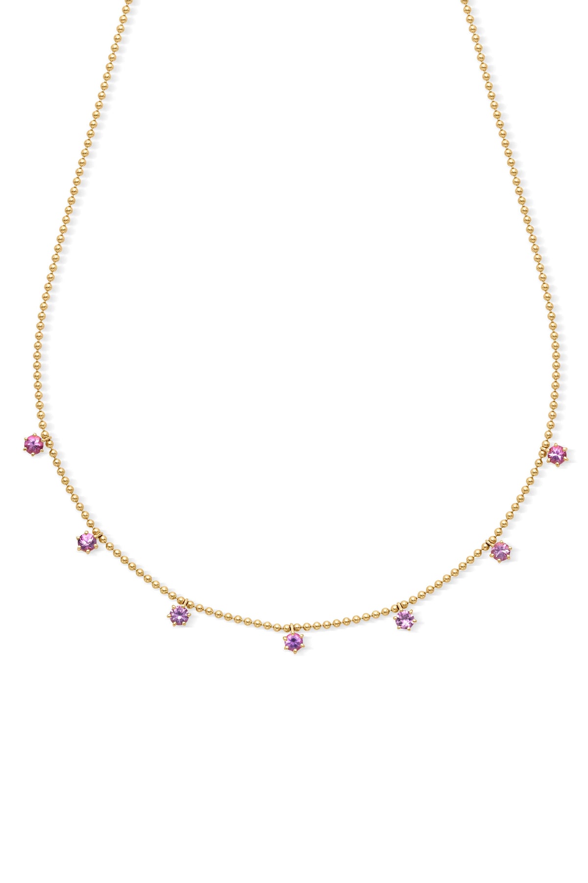 14KY Pink Sapphire Dangle Station Necklace