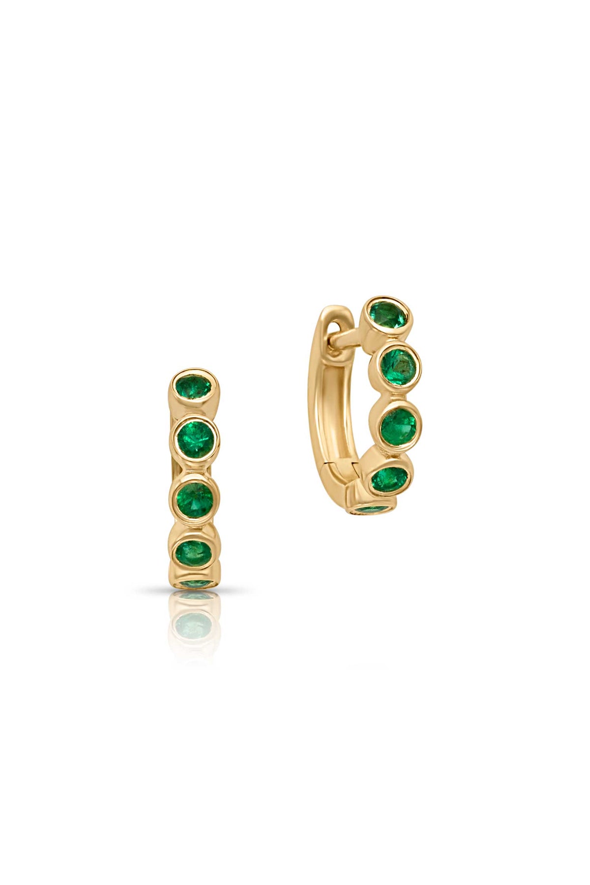 14KY Emerald Bezel Huggies