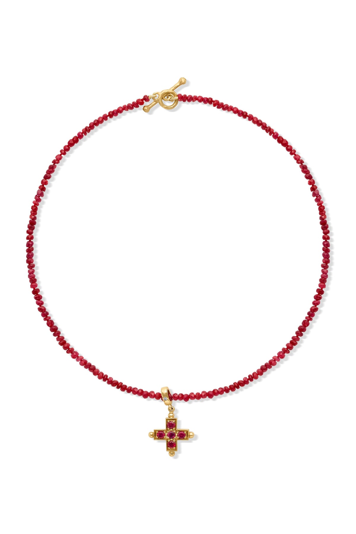 18KY Lydia Cross on Ruby Beads