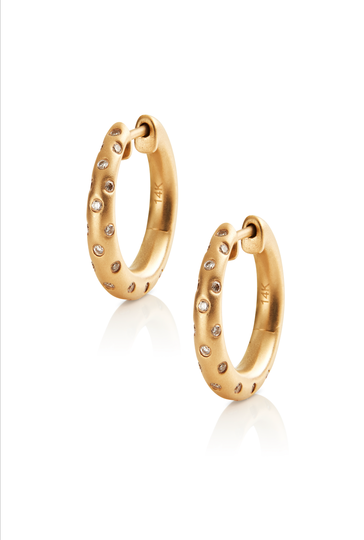 14KY Scattered Pave Hoop Earrings