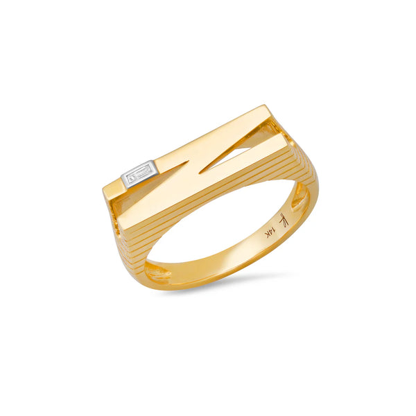 14KY Ribbed Chunky Initial Ring - Helena Rose - Susan Saffron Jewelry