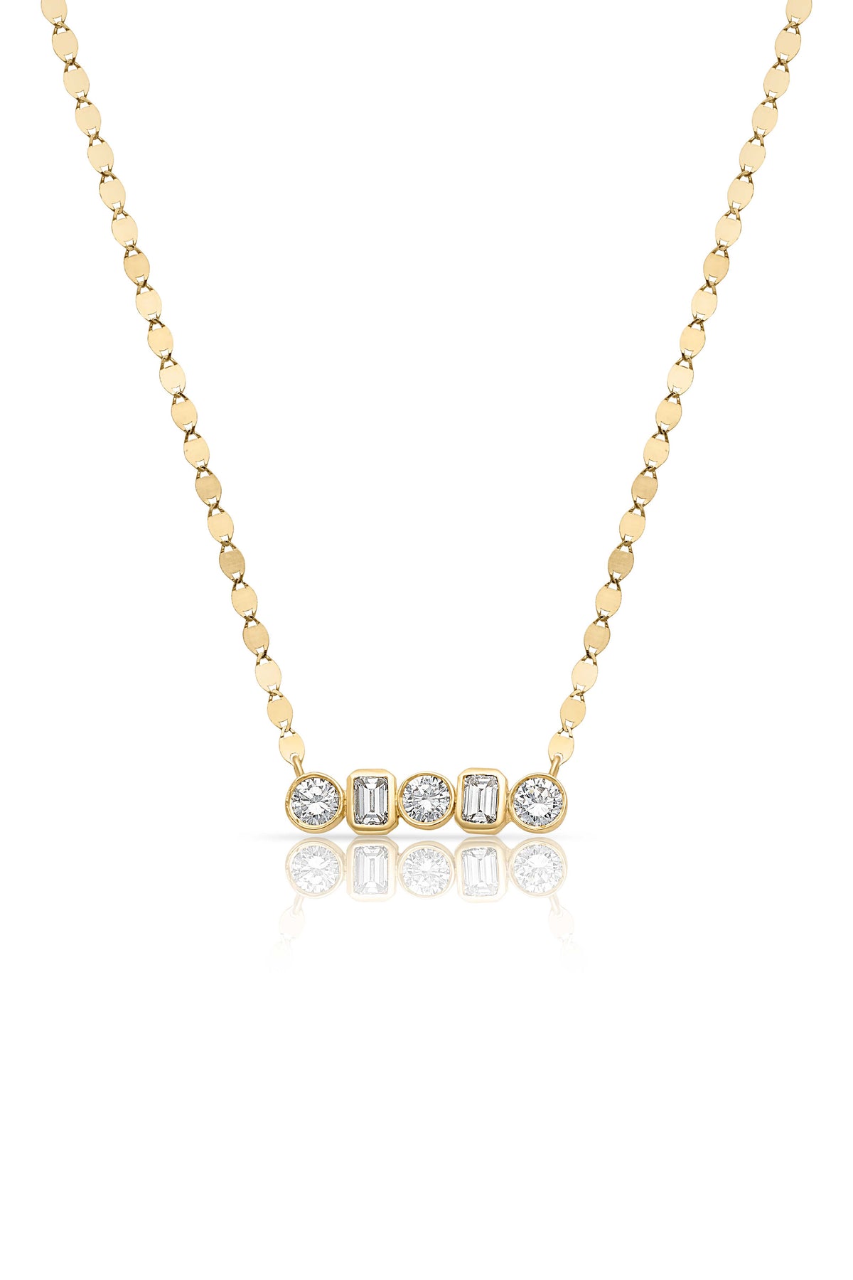 18KY 5 Stone Bezel Pendant on Mirror Chain