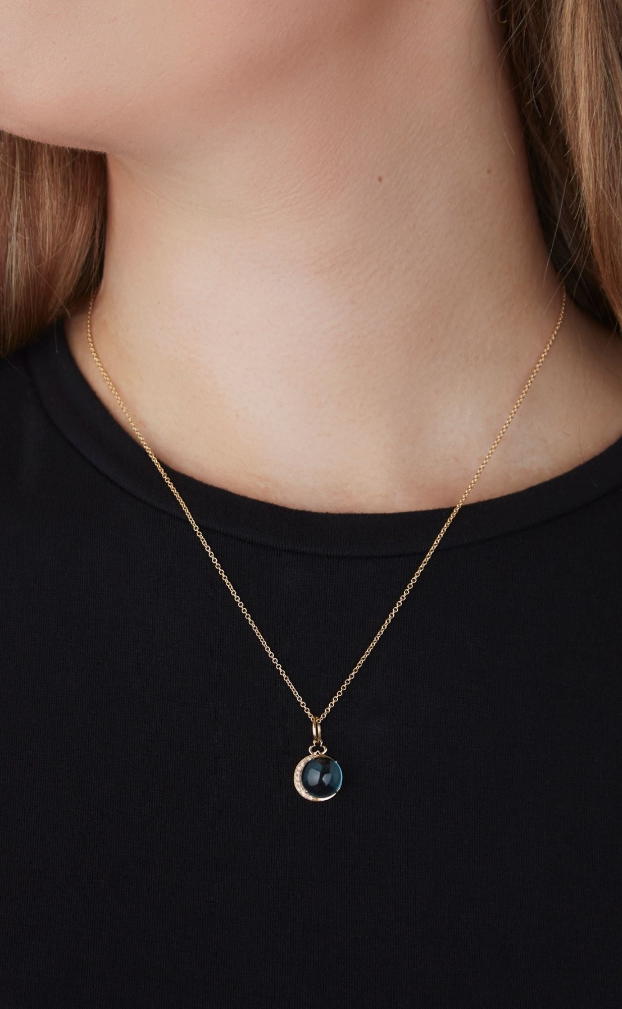 18KY London Blue Topaz Moon Charm