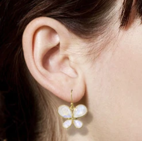 Rainbow moonstone butterfly earrings
