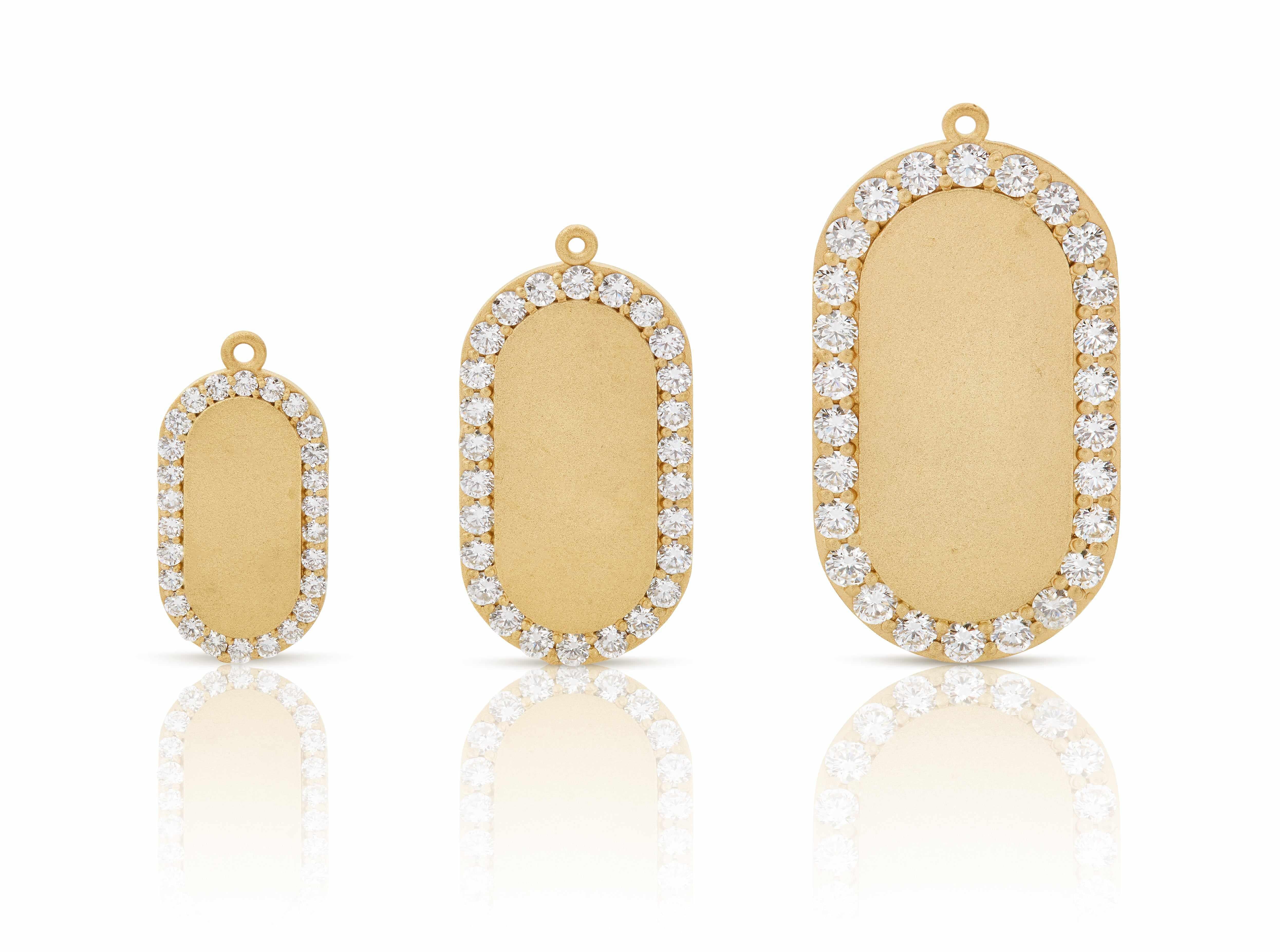 18KY Oval Engravable Disc with Diamonds