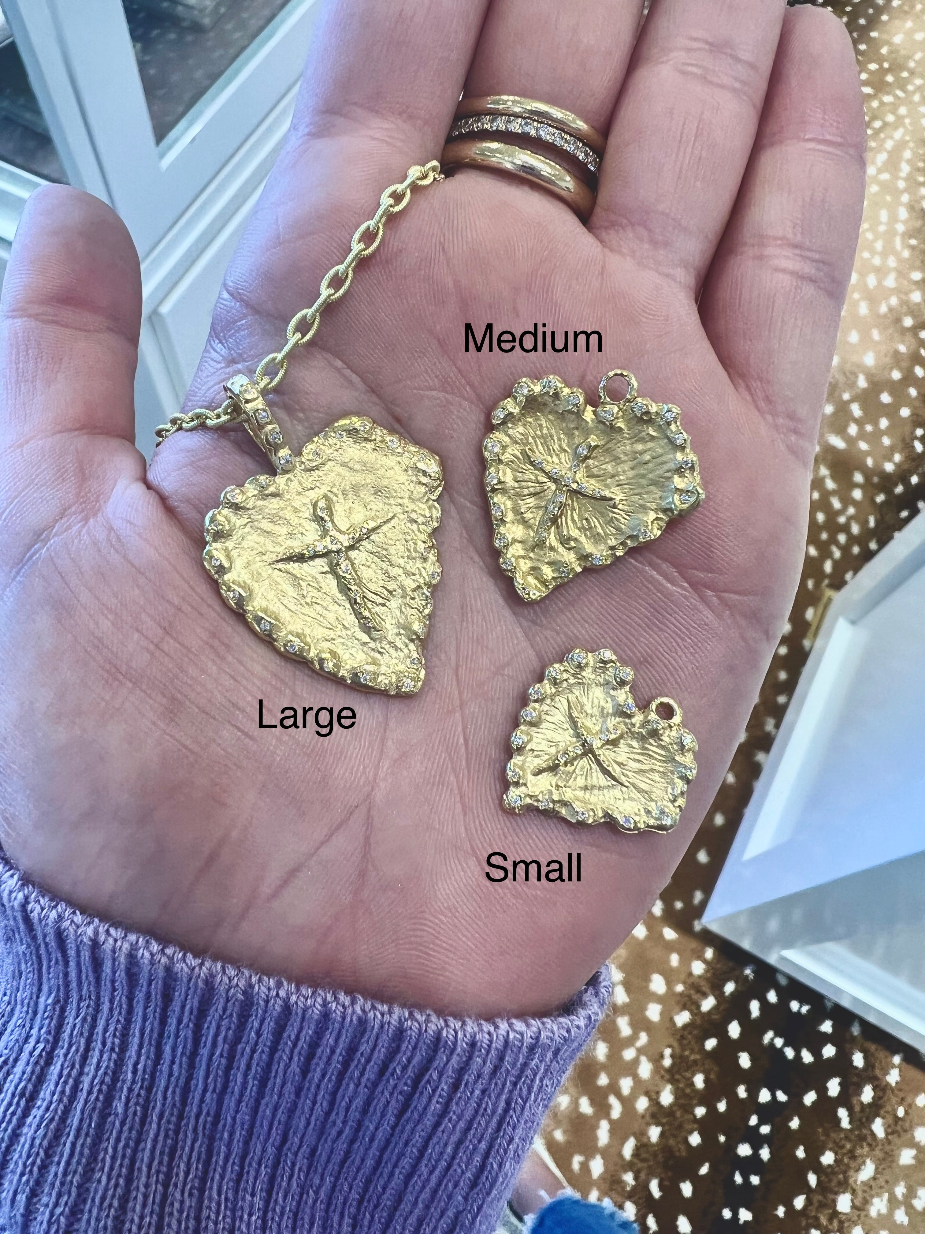 18KY Hammered Heart with Angel Cross with Pave Diamonds