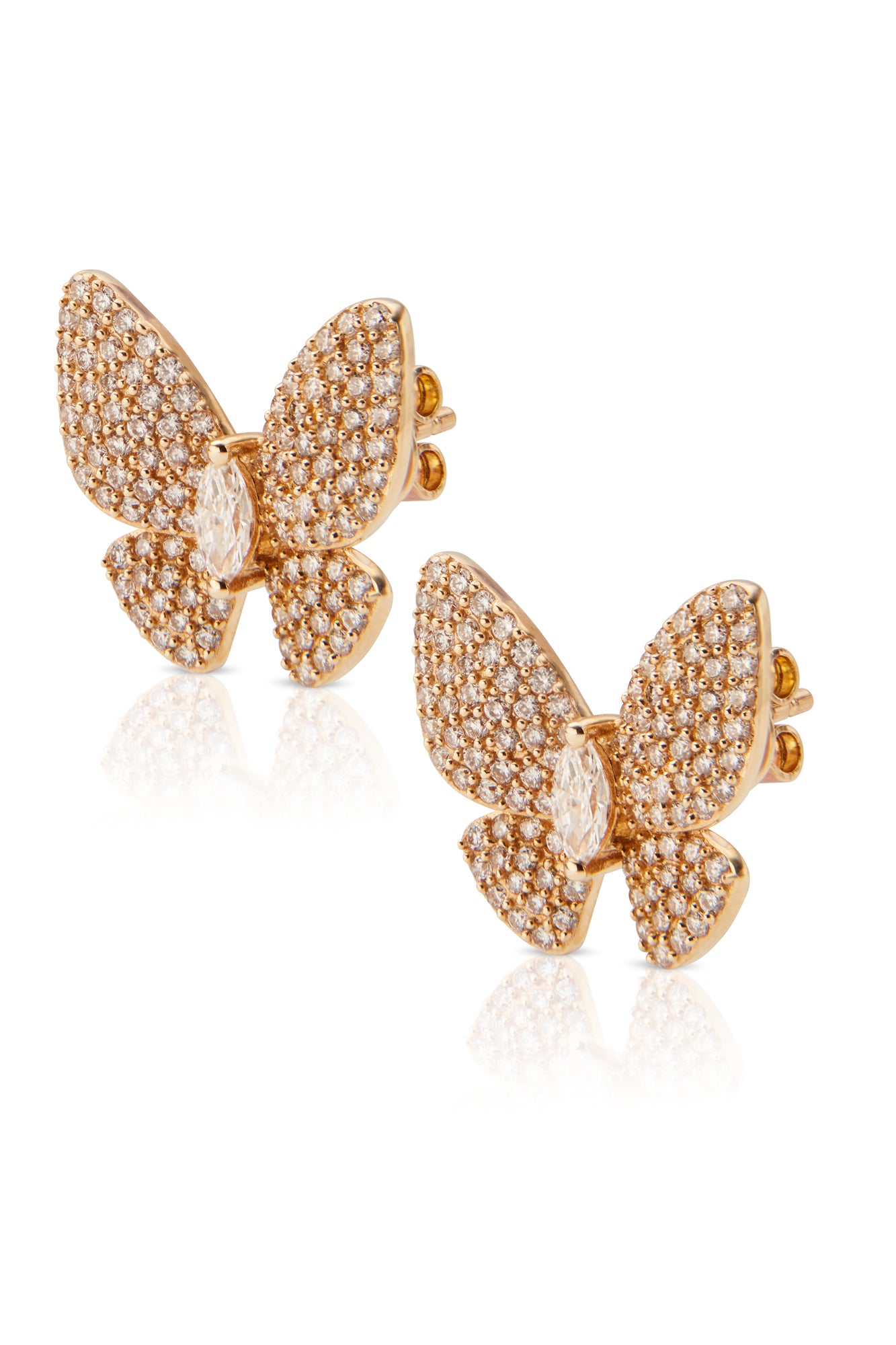 14KY Pave Butterfly Earrings with Marquis Center