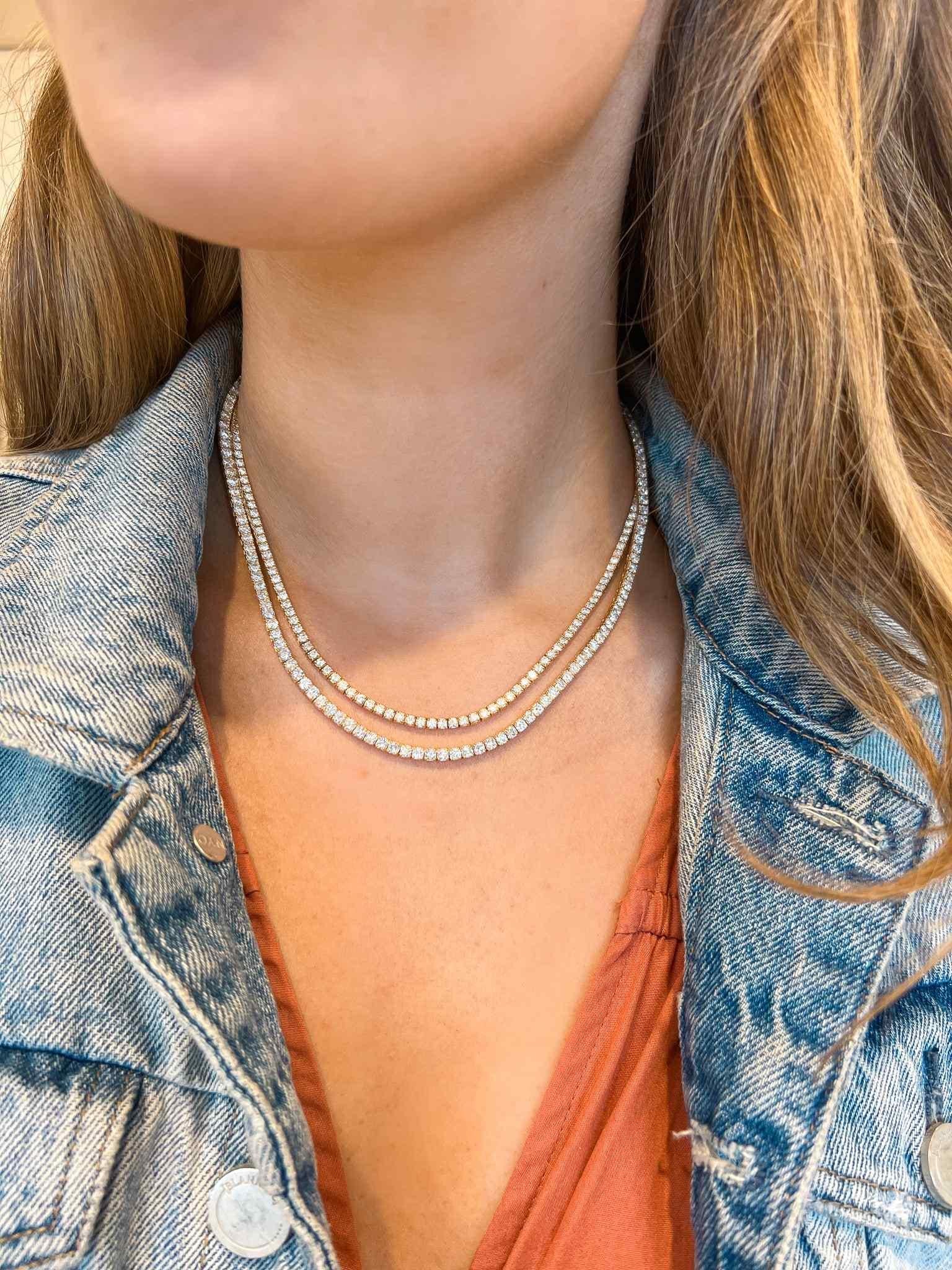 14KY Diamond Tennis Necklace 12.38ct 16"