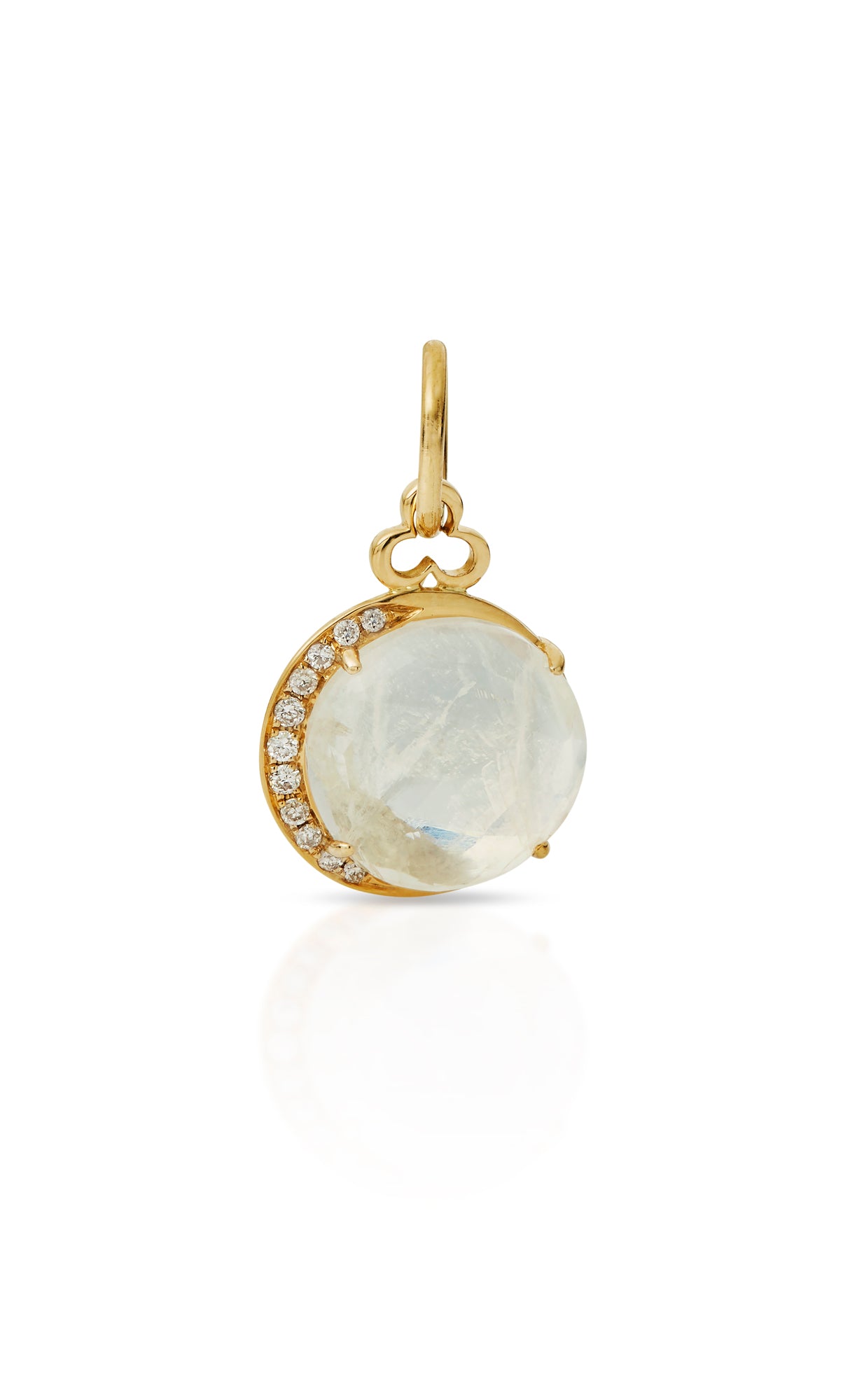 18KY Moonstone and Diamonds Moon Charm