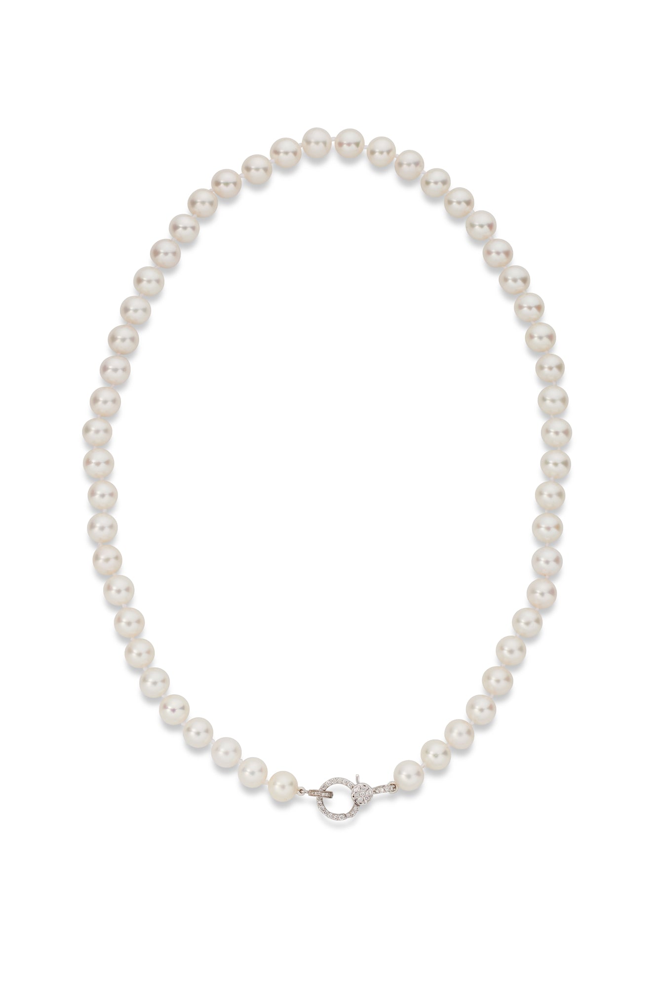Pearl Strand Necklace with 14K White Gold Pave Clasp