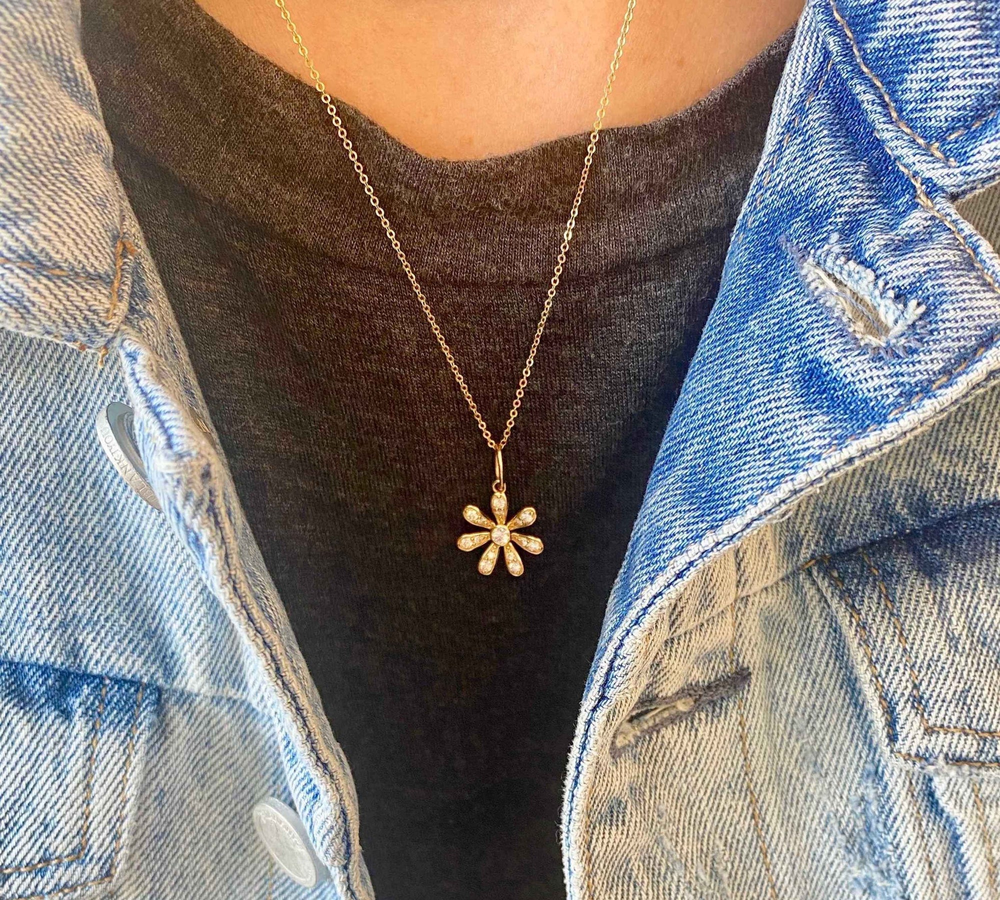 14K Diamond Daisy Charm-Necklaces-Saffron Jewelry-Susan Saffron Jewelry