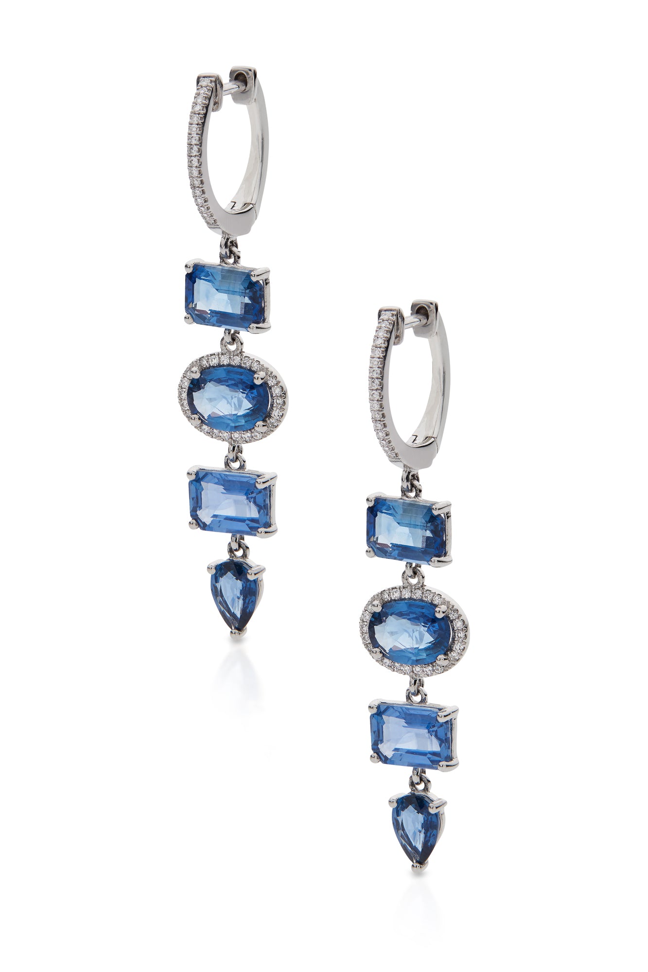 14KW 4 Drop Sapphire Earrings 7.16ct