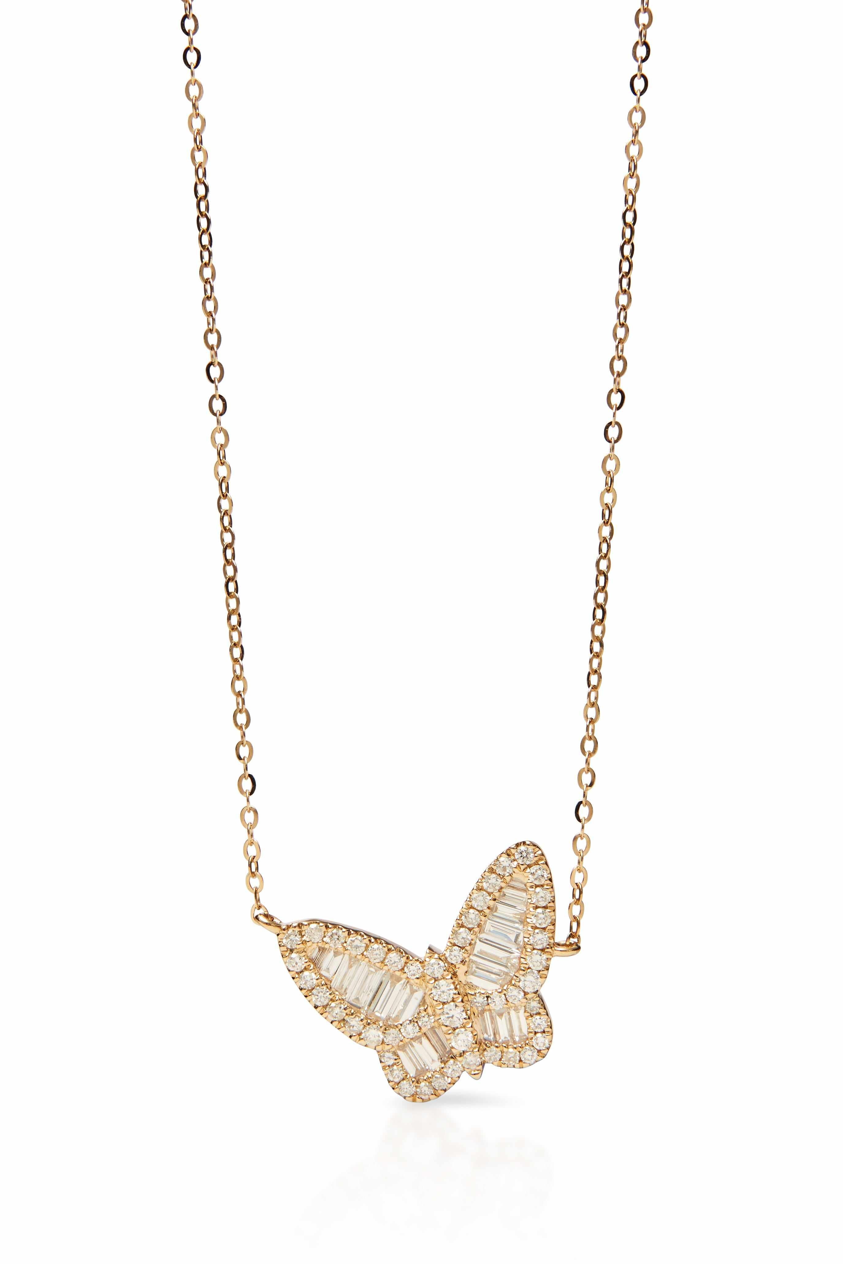 14KY Diamond Baguette Butterfly Necklace