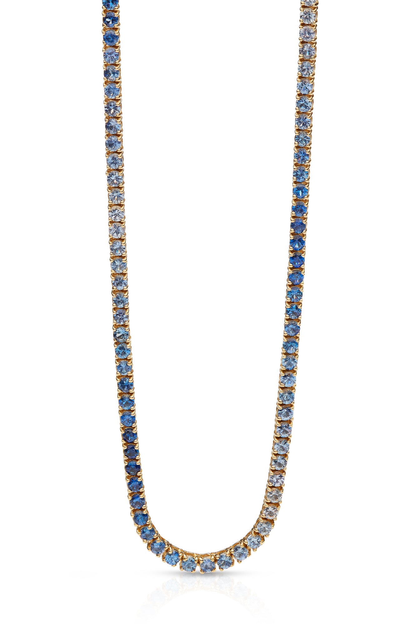 14KY Ombre Blue Sapphire Tennis Necklace 10.4cts