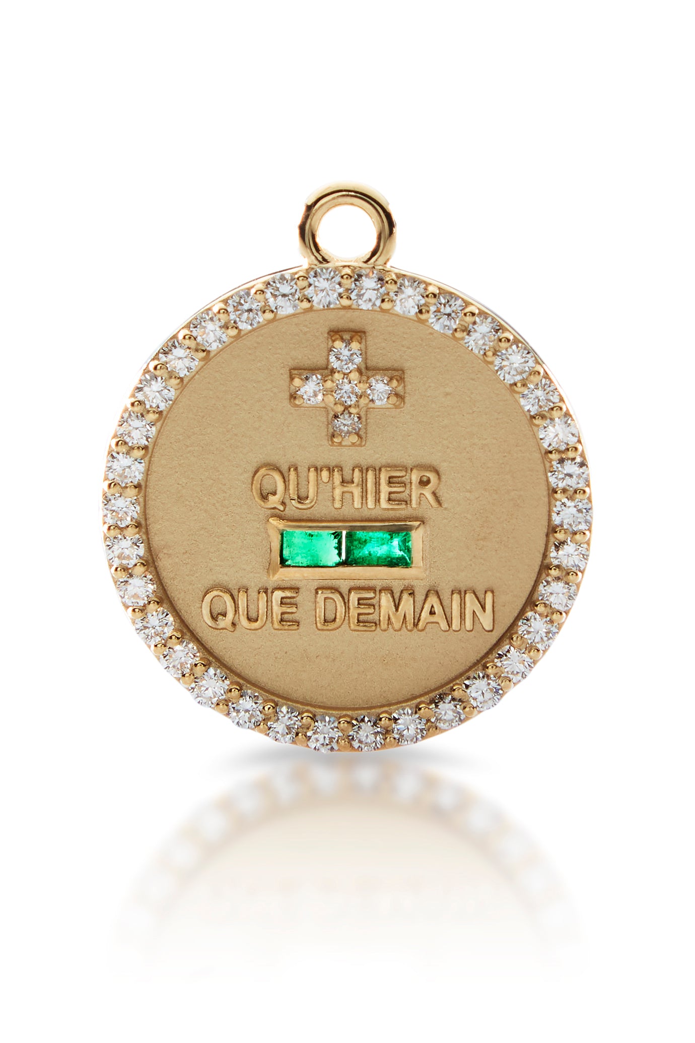 18KY Emerald and Diamond Qu'Hier Que Demain Love Token