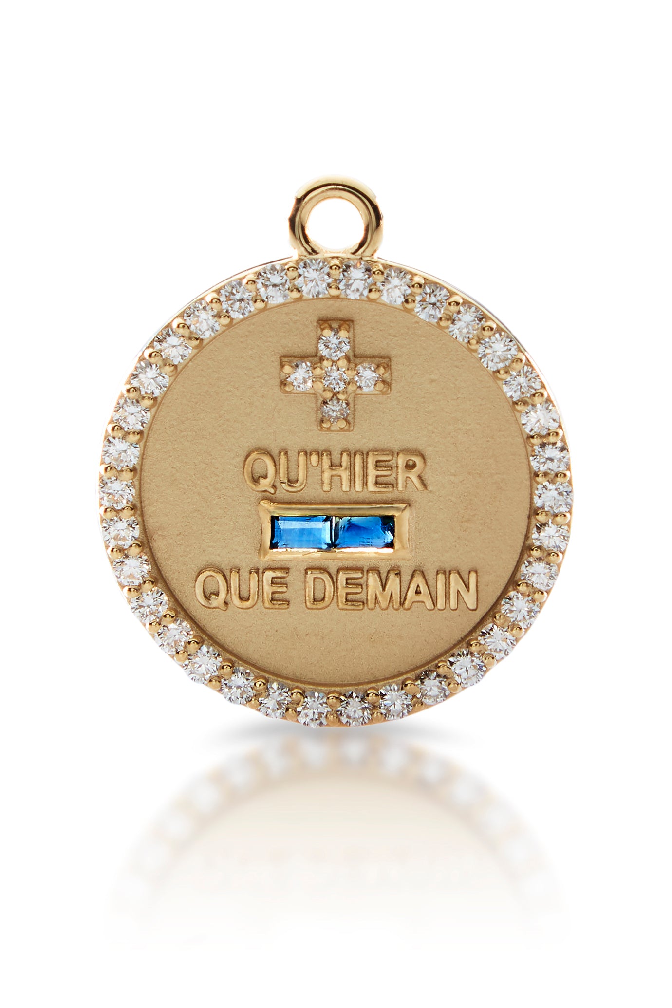 18KY Blue Sapphire and Diamond Qu'Hier Que Demain Love Token