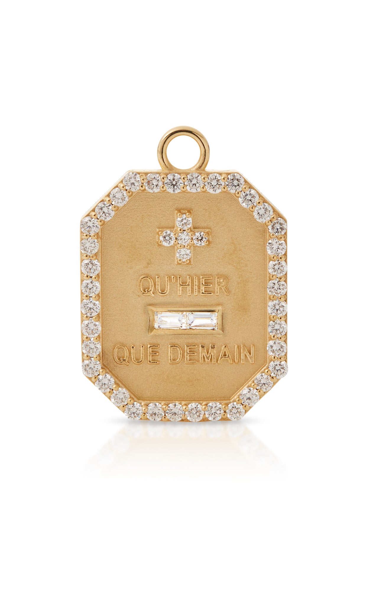 18KY Que Demain Love Token Dogtag with Diamonds