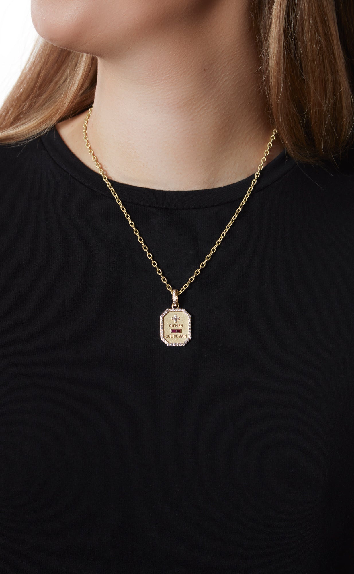 18KY Qu'Hier Que Demain Love Token Dog Tag with Diamond Bezel-Charms-Trilogy-Blue Sapphire-Susan Saffron Jewelry