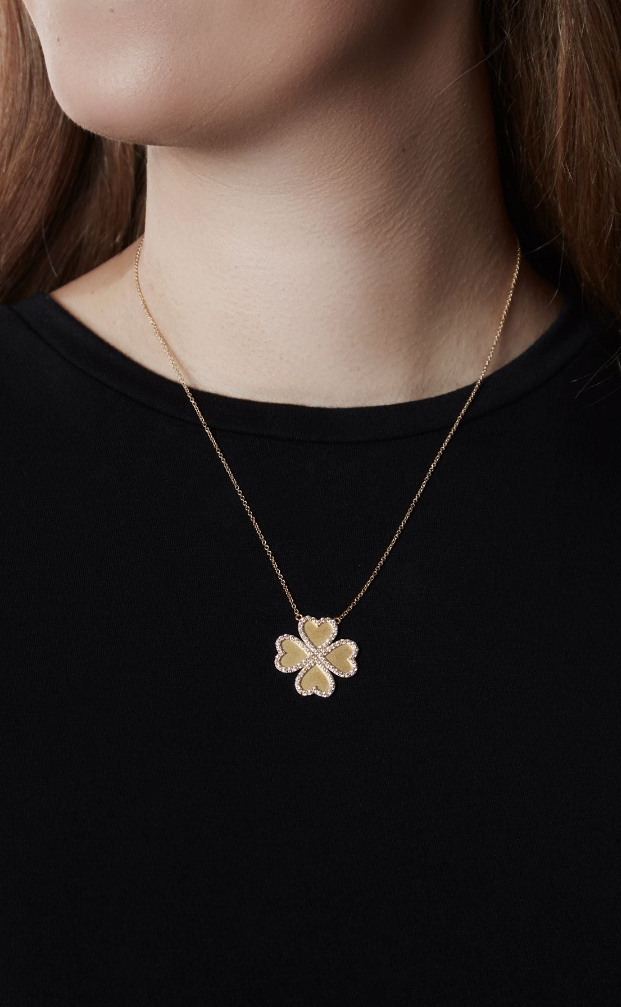 18KY Diamond Clover Heart Pendant