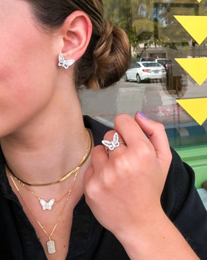 14K Diamond Butterfly Studs