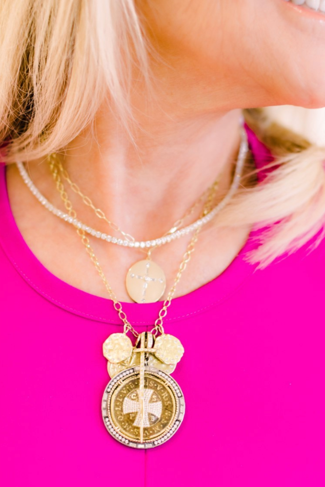 18KY Hammered Cross With Diamonds