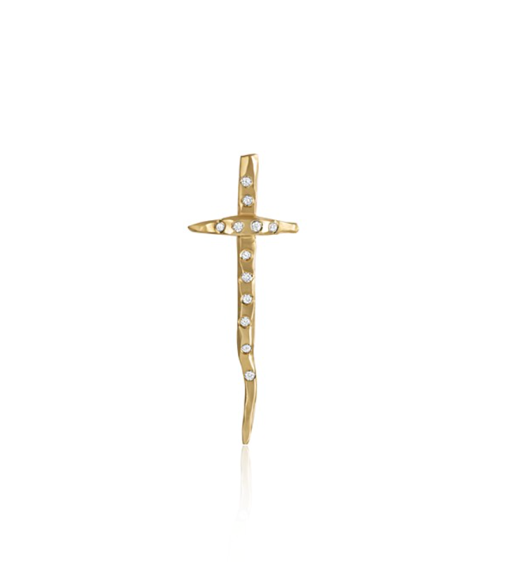 18KY Hammered Cross With Diamonds