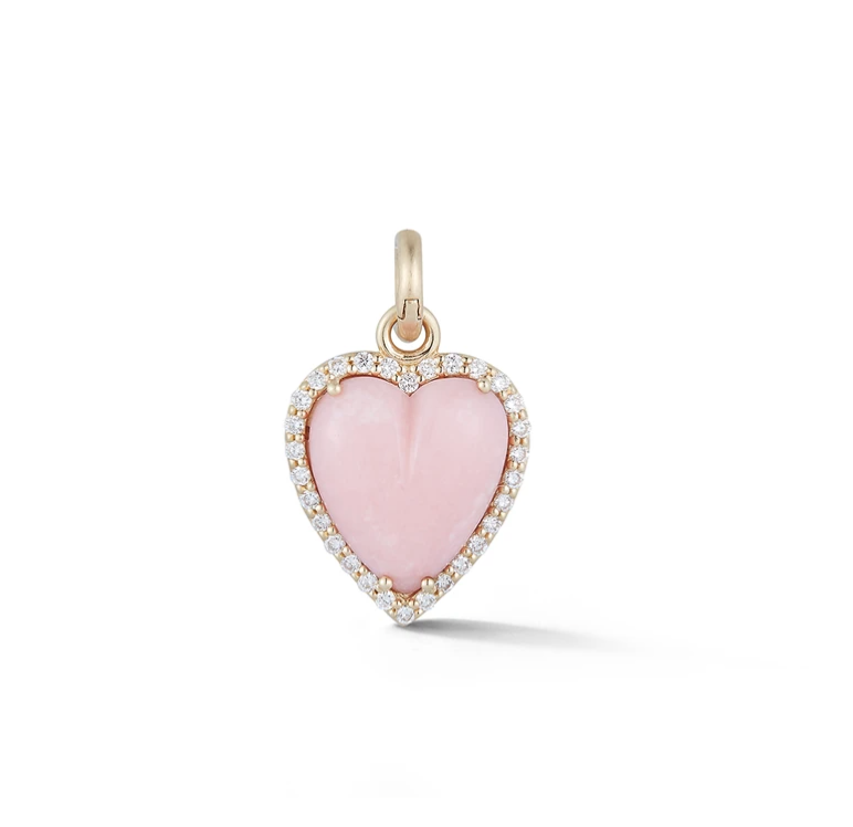 14KY Diamond and Pink Opal Small Alana Heart Charm