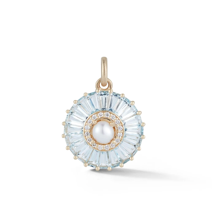 Gold Aquamarine Diamond and Pearl Emily Charm