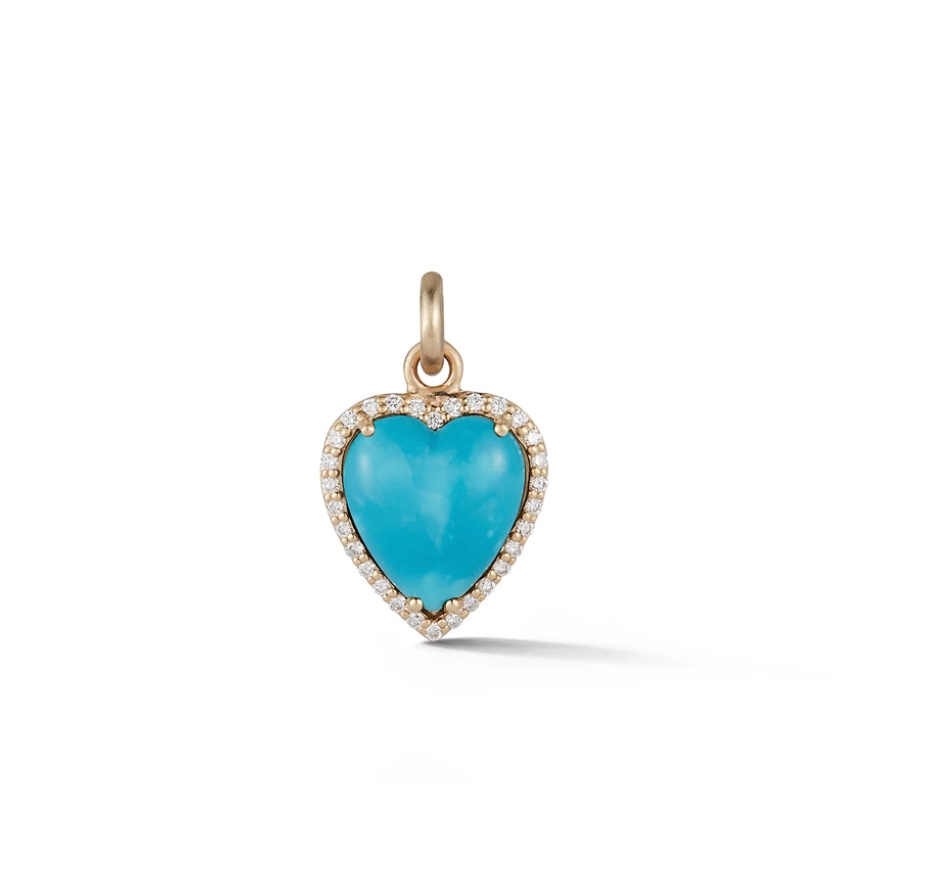 Diamond and Turquoise Small Alana Heart Charm