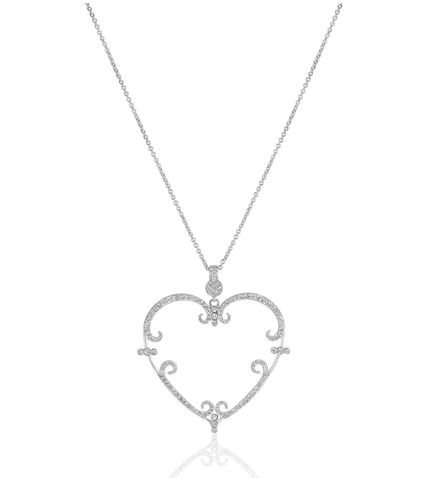 Large Scroll Diamond Heart Pendant