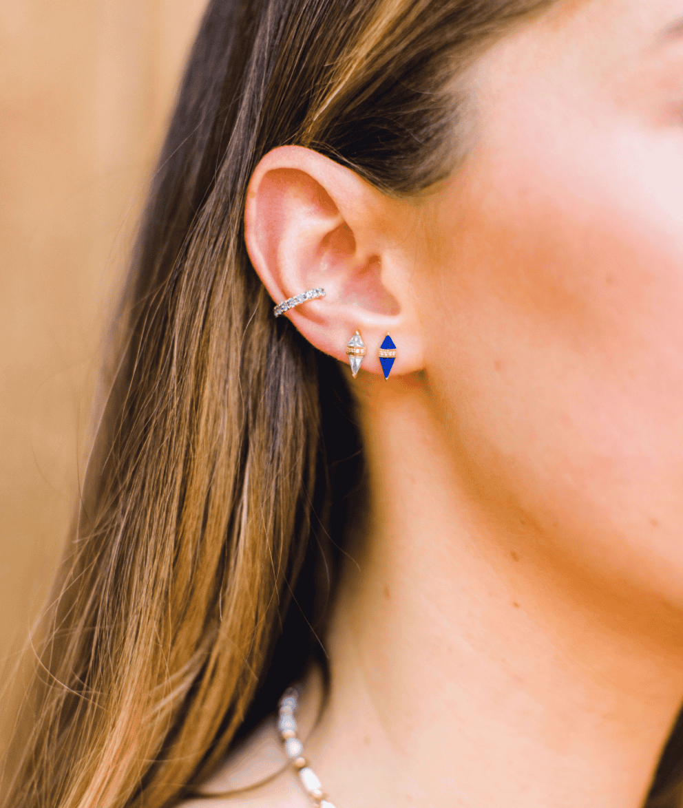 14KY Single Medium Orb Earcuff With Blue Sapphires